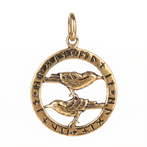 Amulet havrani s runami, bronzový