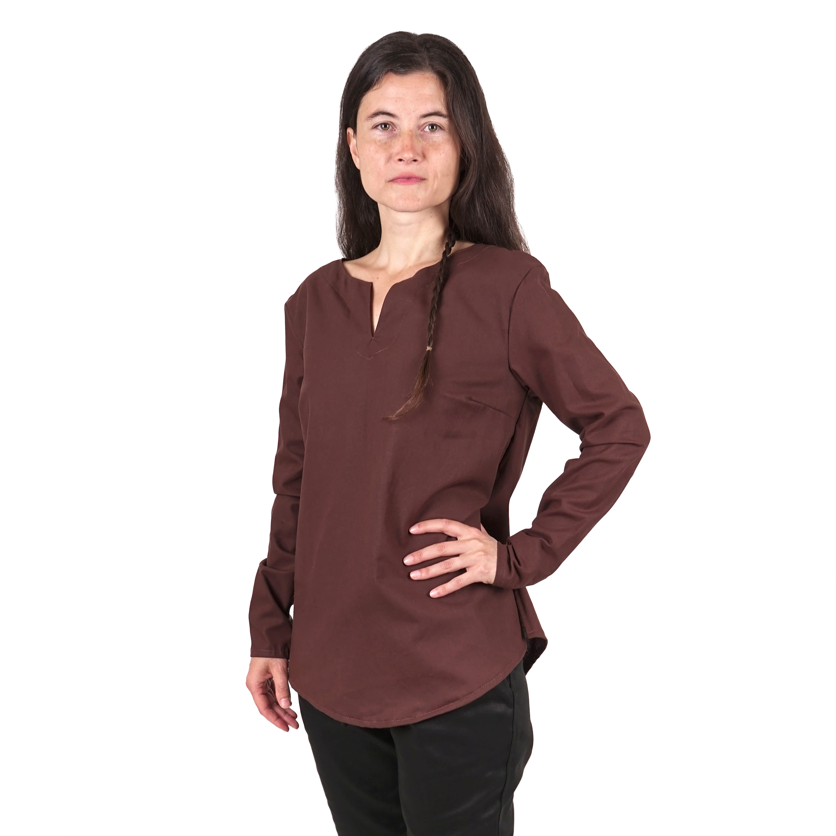Bavlnená dámska tunika s dlhými rukávmi - hnedá