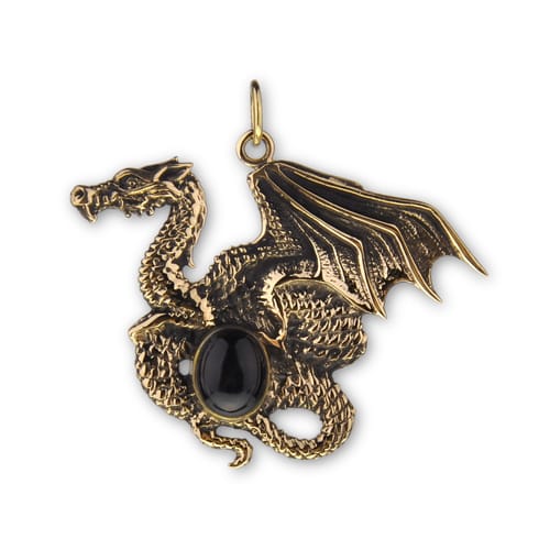 Levně Bronzový amulet drak s kamínkem