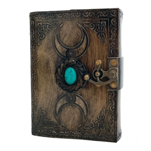 Čarodejnícky denník v koži, s tyrkysovým kameňom Čarodejnícky denník v koži, s tyrkysovým kameňom