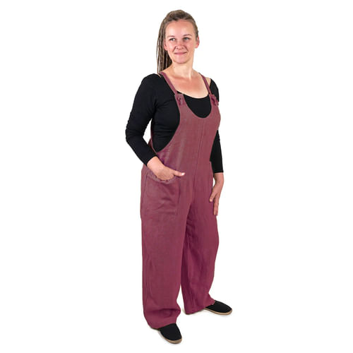 Dámske ľanové nohavice s trakmi, fialové Dámske ľanové nohavice s trakmi, fialové