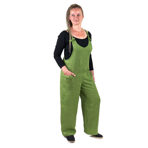 Dámske ľanové nohavice s trakmi, zelené Dámske ľanové nohavice s trakmi, zelené