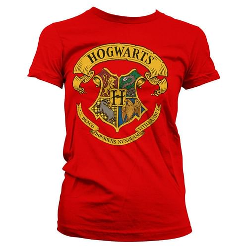 Dámské tričko Harry Potter - Bradavický erb, červené