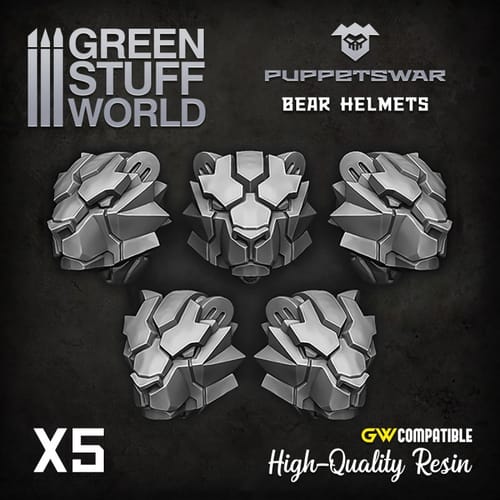 Dekorace Green Stuff World: Bear Helmets, 5 ks Dekorace Green Stuff World: Bear Helmets, 5 ks