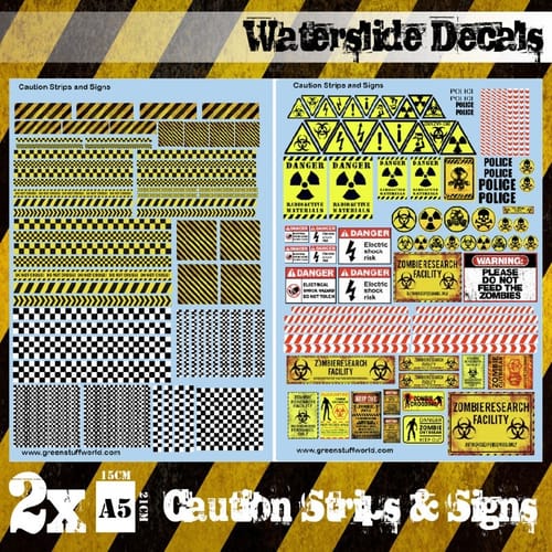 Dekorace Green Stuff World: Waterslide Decals - Caution Strips and Signs