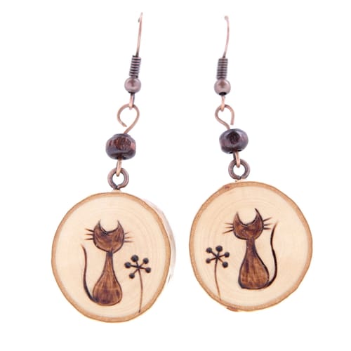 Drevené náušnice Mačka Drevené náušnice Mačka