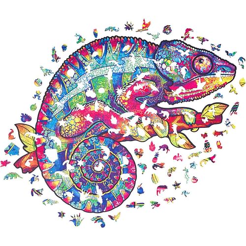 Obrázok Dřevěné puzzle Duhový chameleon (velikost XL)