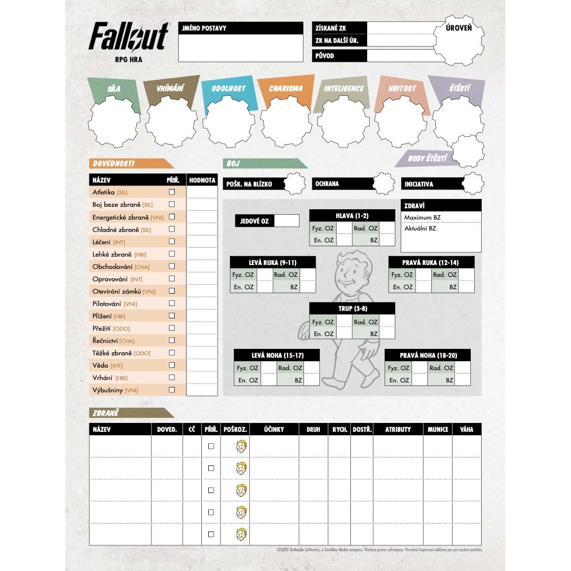 Fallout: The Role Playing Game – Denník postáv