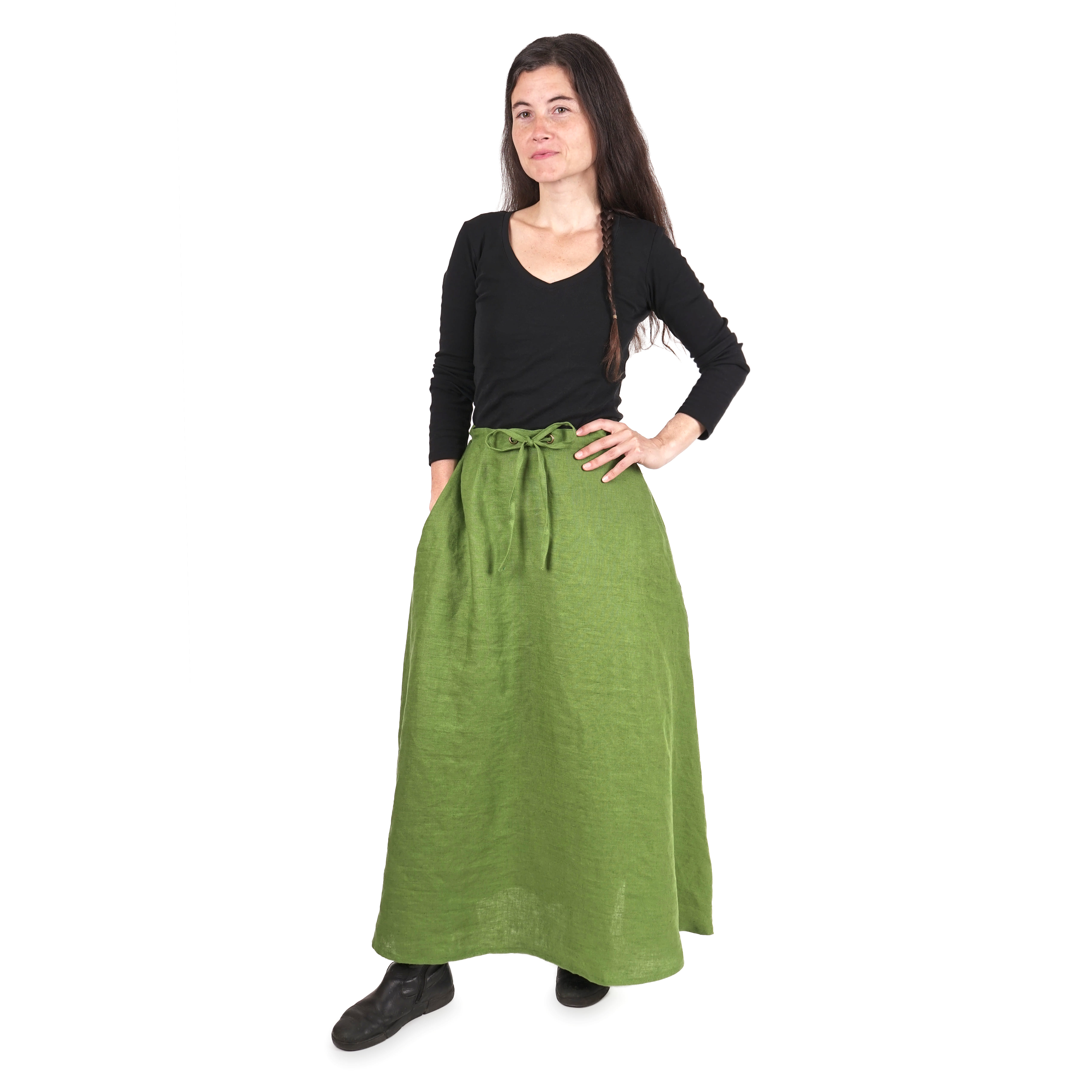 Dlhá ľanová sukňa pre ženy - zelená