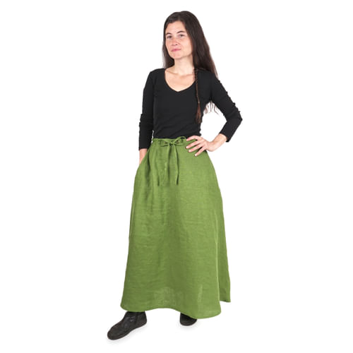 Lněná dámská dlouhá sukně - zelená Lněná dámská dlouhá sukně - zelená