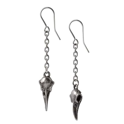 Náušnice Havraní lebky na retiazke Náušnice Havraní lebky na retiazke