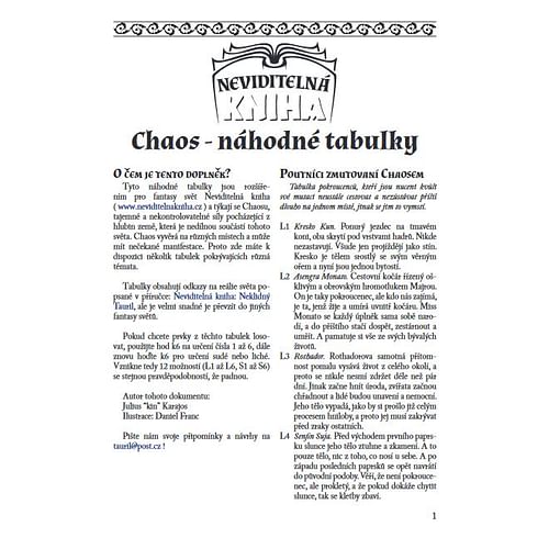 Neviditelná kniha: Neklidný Tauril -  Chaos: Náhodné tabulky