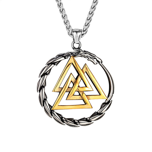 Přívěsek Viking - Uroboros a Valknut, barva zlatá