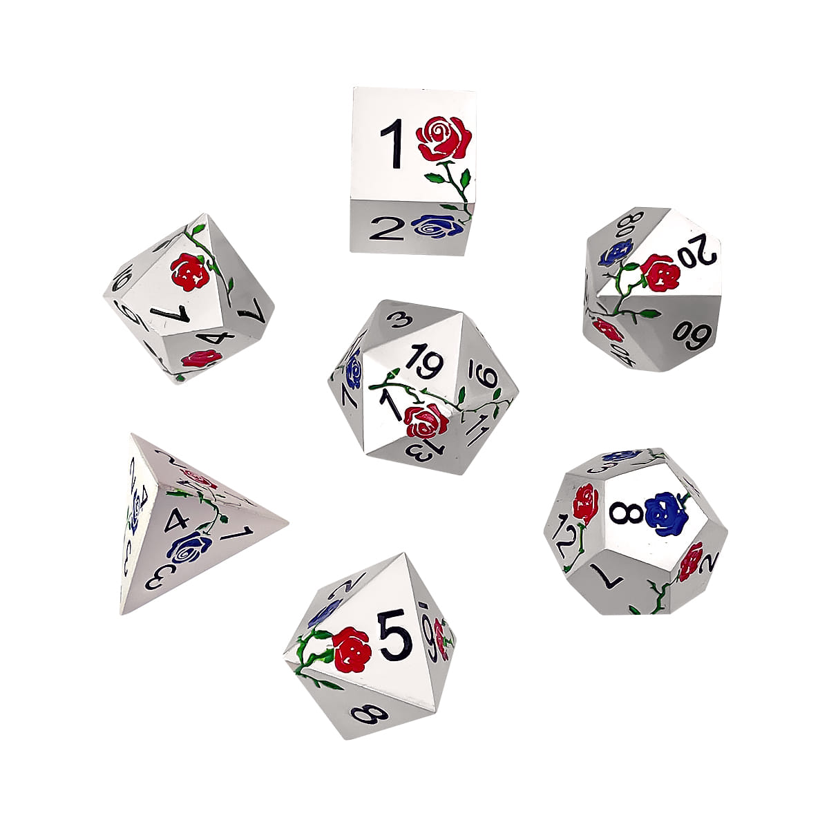 Sada kovových kociek Red and Blue Rose, strieborné