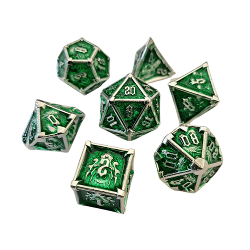 Sada kovových kociek - Smaragdové lebky Sada kovových kociek - Smaragdové lebky
