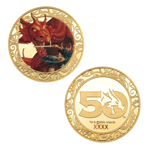 Levně Sběratelská mince Dungeons & Dragons k 50. výročí - Pozlacená mince s potiskem