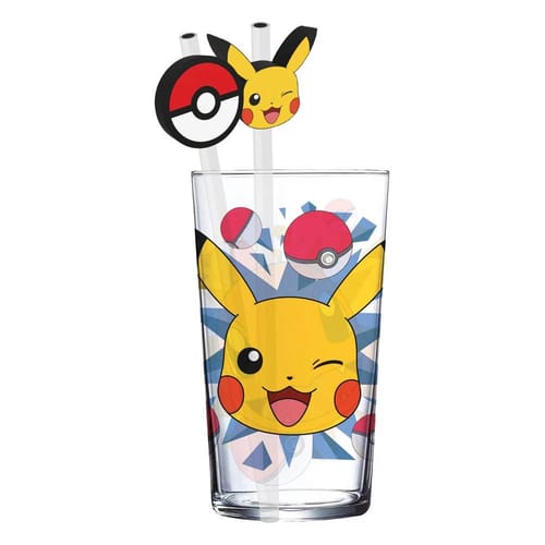Levně Sklenice s brčky Pokémon