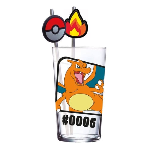 Levně Sklenice s brčky Pokémon - Charizard