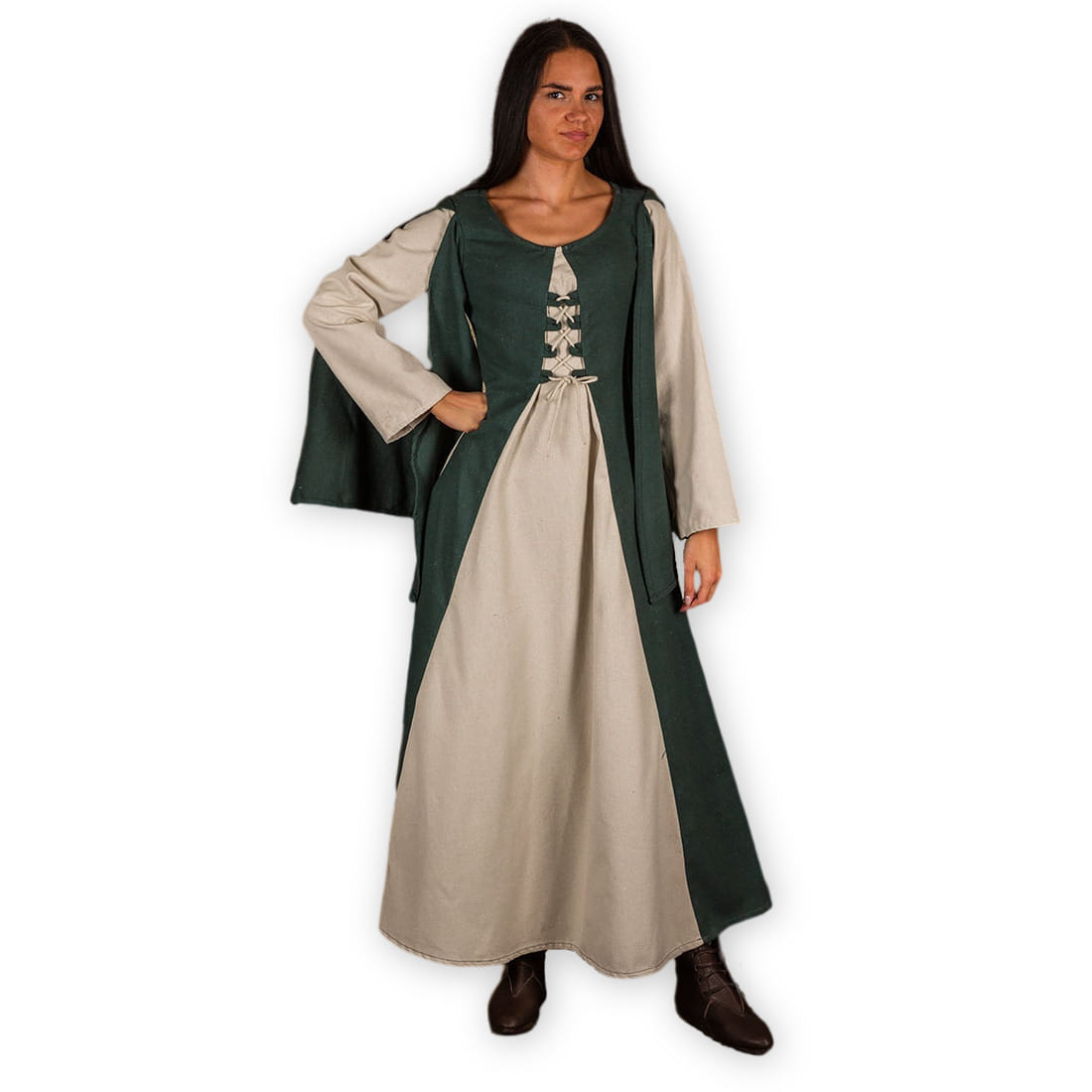 Stredoveké šaty Judit - krémovo-zelené