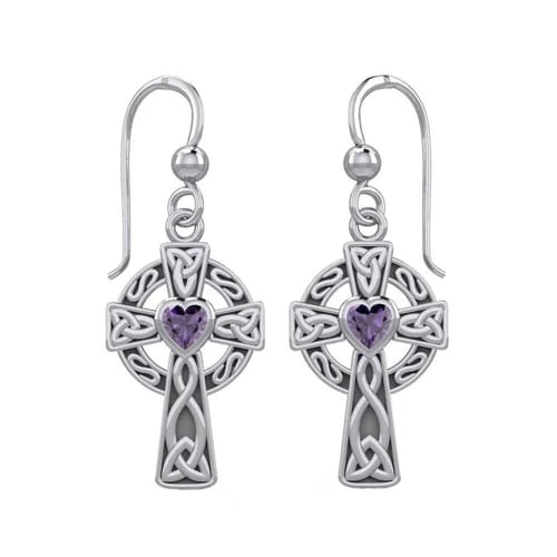 Strieborné náušnice Keltský kríž s ametystom (Ag 925) Strieborné náušnice Keltský kríž s ametystom (Ag 925)