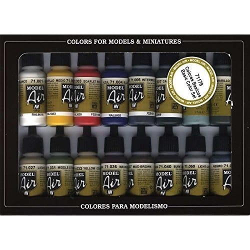 Vallejo: Basic Colors - Acrylic 16 Airbrush Paint Set for Model and Hobby Vallejo: Basic Colors - Acrylic 16 Airbrush Paint Set for Model and Hobby