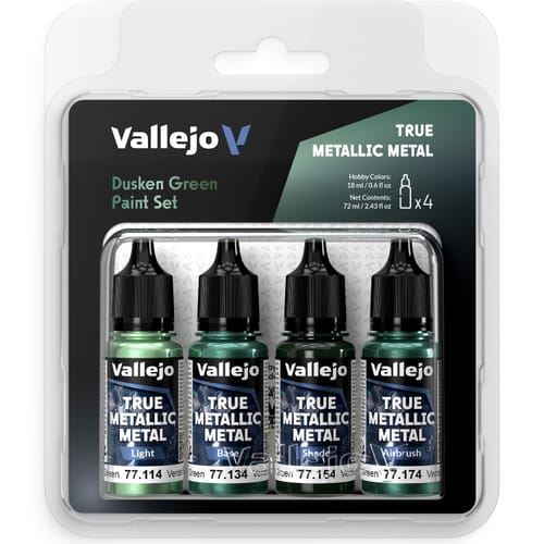 Vallejo: True Metallic Metal - Súprava 4 farieb Dusken Green Vallejo: True Metallic Metal - Súprava 4 farieb Dusken Green