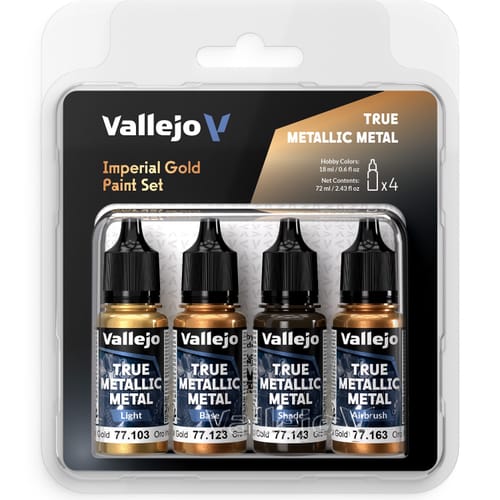 Vallejo: Pravý kovový kov - 4-farebná súprava Imperial Gold Vallejo: Pravý kovový kov - 4-farebná súprava Imperial Gold
