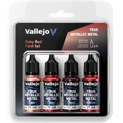 Levně Vallejo: True Metallic Metal - Ruby Red 4 Colour Paint Set