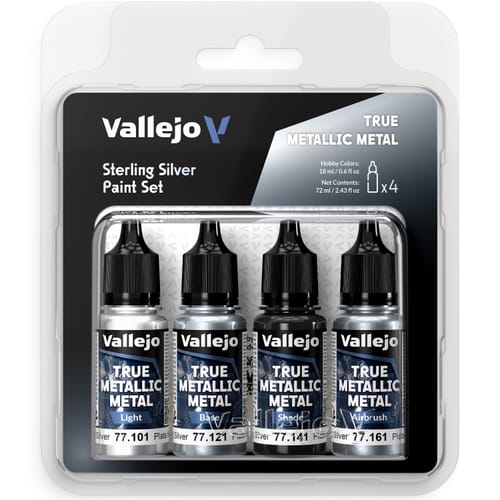 Levně Vallejo: True Metallic Metal - Sterling Silver 4 Colour Paint Set