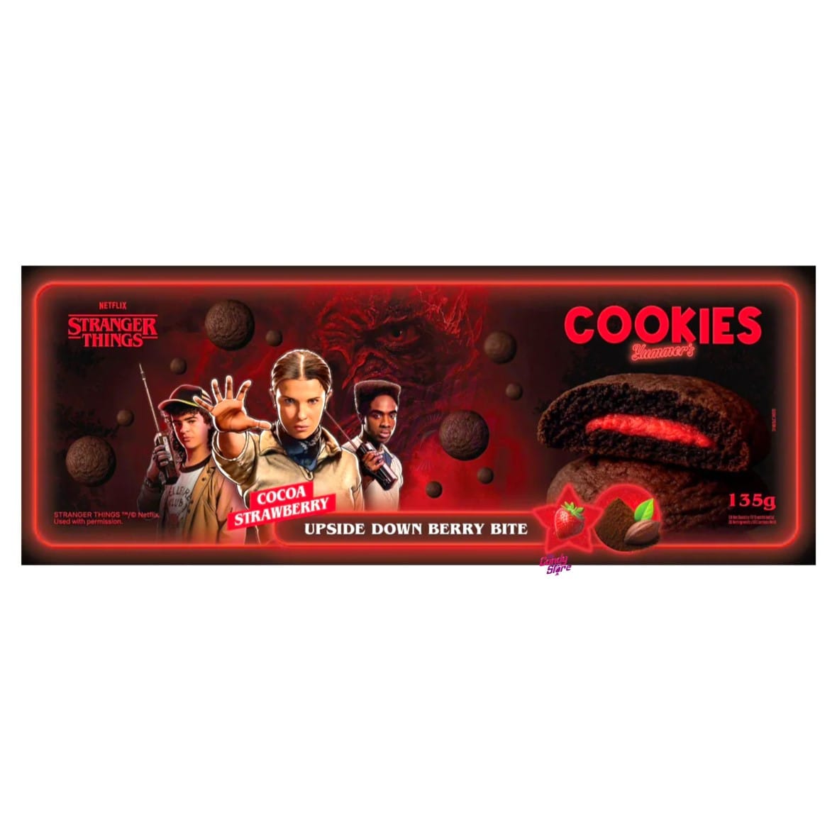 Yummer's Stranger Things kakaové sušienky s jahodovou náplňou, 135 g